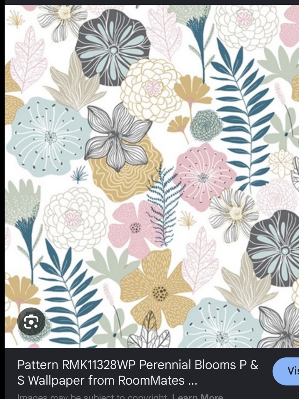 Roommates Perennial Blooms Wallpaper in Blue, Pink, Gold, Gray, Cream